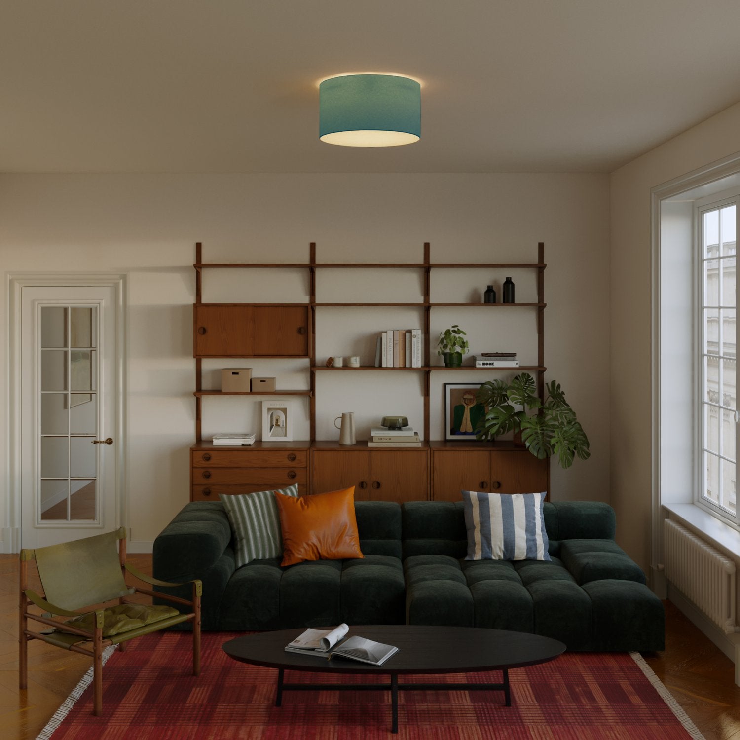 Plafoniera in tessuto Medium Teletta azzurro severo - Made in Italy