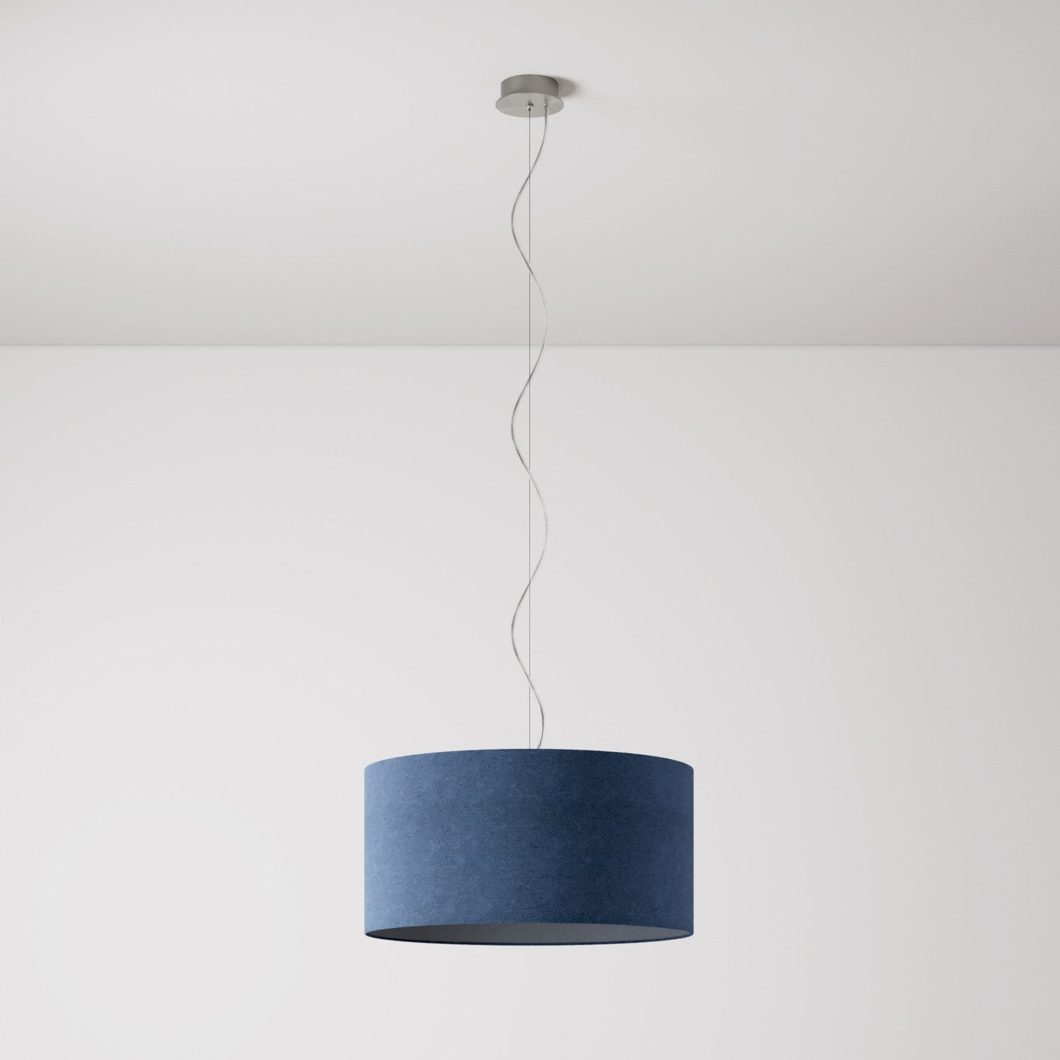 Lampada a sospensione con paralume in tessuto Cilindro Medium - Made in Italy - Lana Blu No