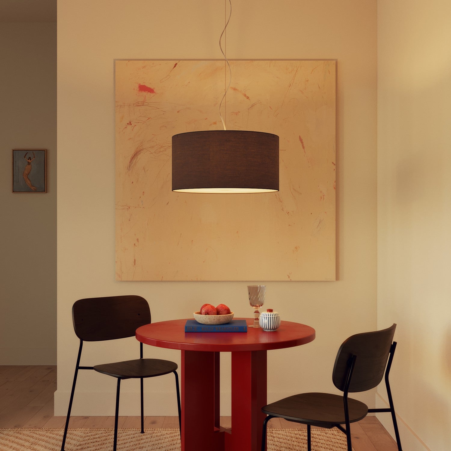 Lampada a sospensione con paralume in tessuto Cilindro Medium - Made in Italy - Teletta Grigio Scuro No