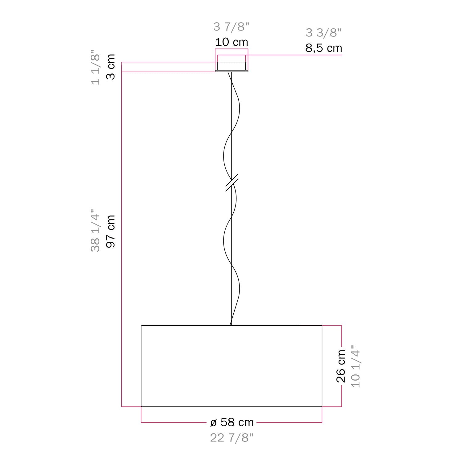 Lampada a sospensione con paralume in tessuto Cilindro Large - Made in Italy - Camelot Grigio No