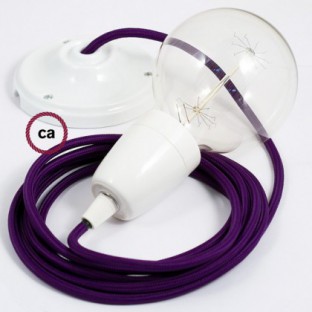 Porcelain Pendant, suspended lamp with Violet Rayon textile cable RM14