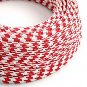 Round Electric Cable covered by Rayon fabric RP09 Red and White