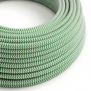 Round Electric Cable covered by Rayon fabric Zig Zag RZ06 Green