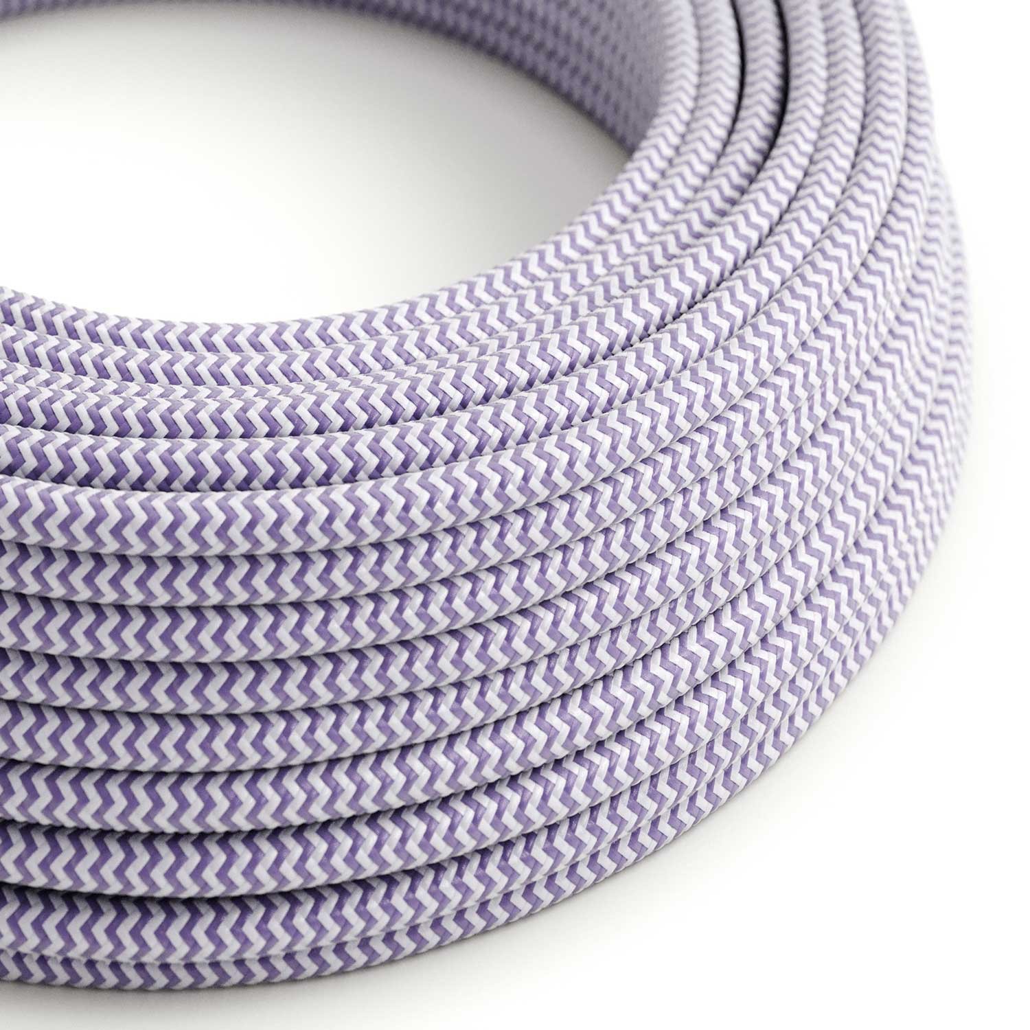 Round Electric Cable covered by Rayon fabric ZigZag RZ07 Lilac