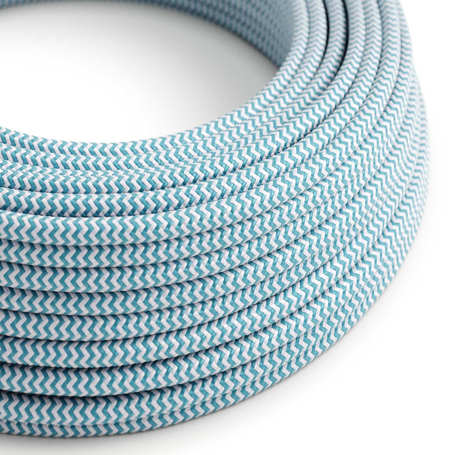Round Electric Cable covered by Rayon fabric ZigZag RZ11 Turquoise