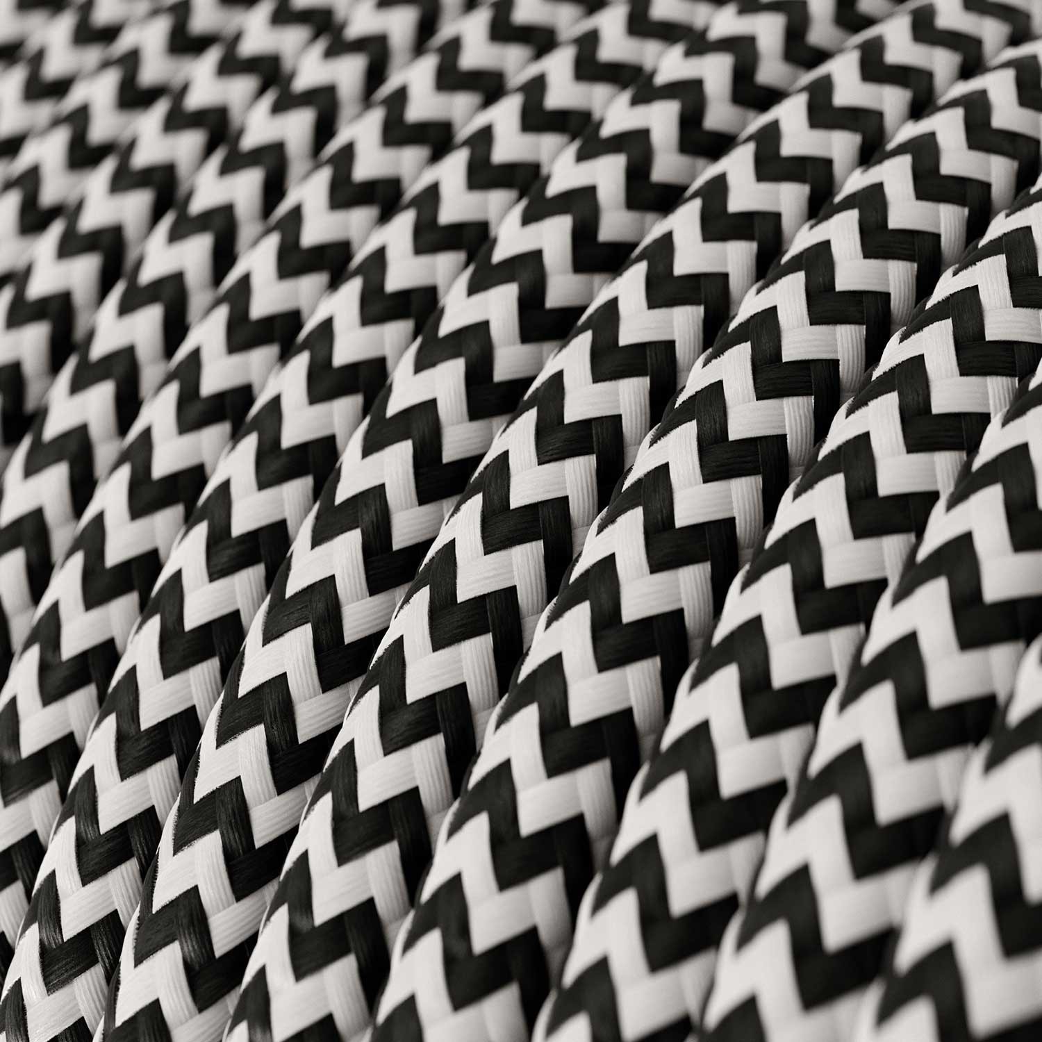 Round Electric Cable covered by Rayon fabric ZigZag RZ04 Black