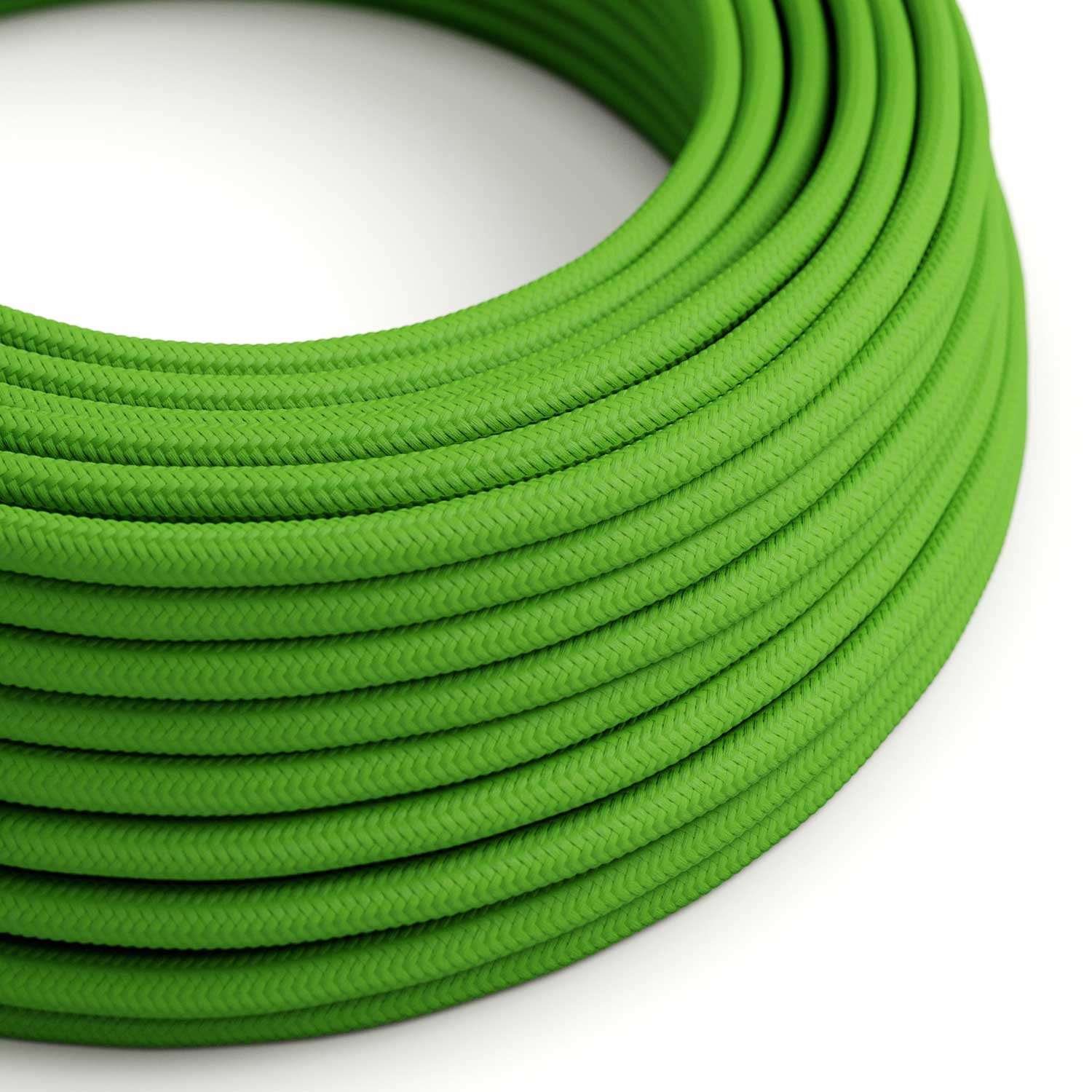 Round Electric Cable covered by Rayon solid colour fabric RM18 Green Lime