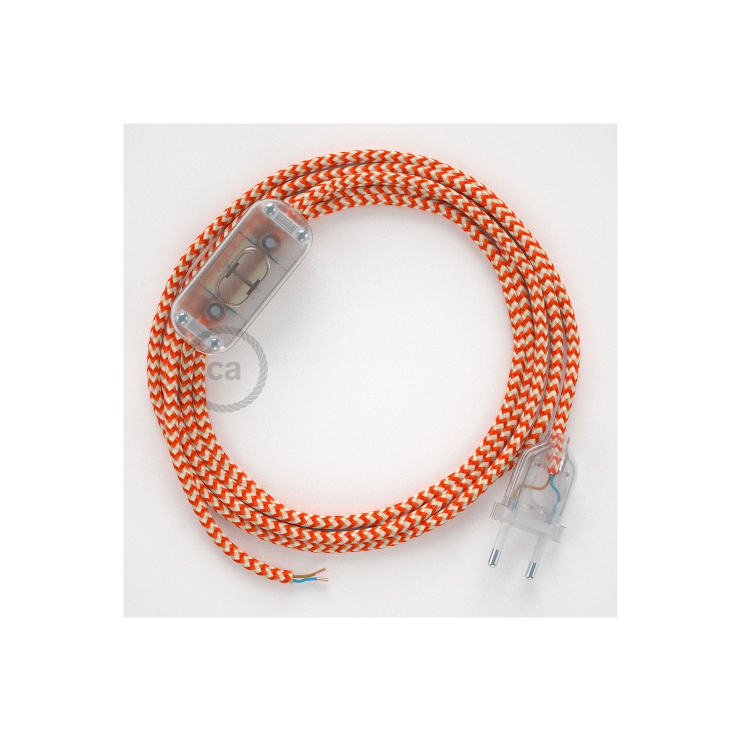 Lamp wiring, RZ15 Orange ZigZag Rayon 1,80 m. Choose the colour of the switch and plug.