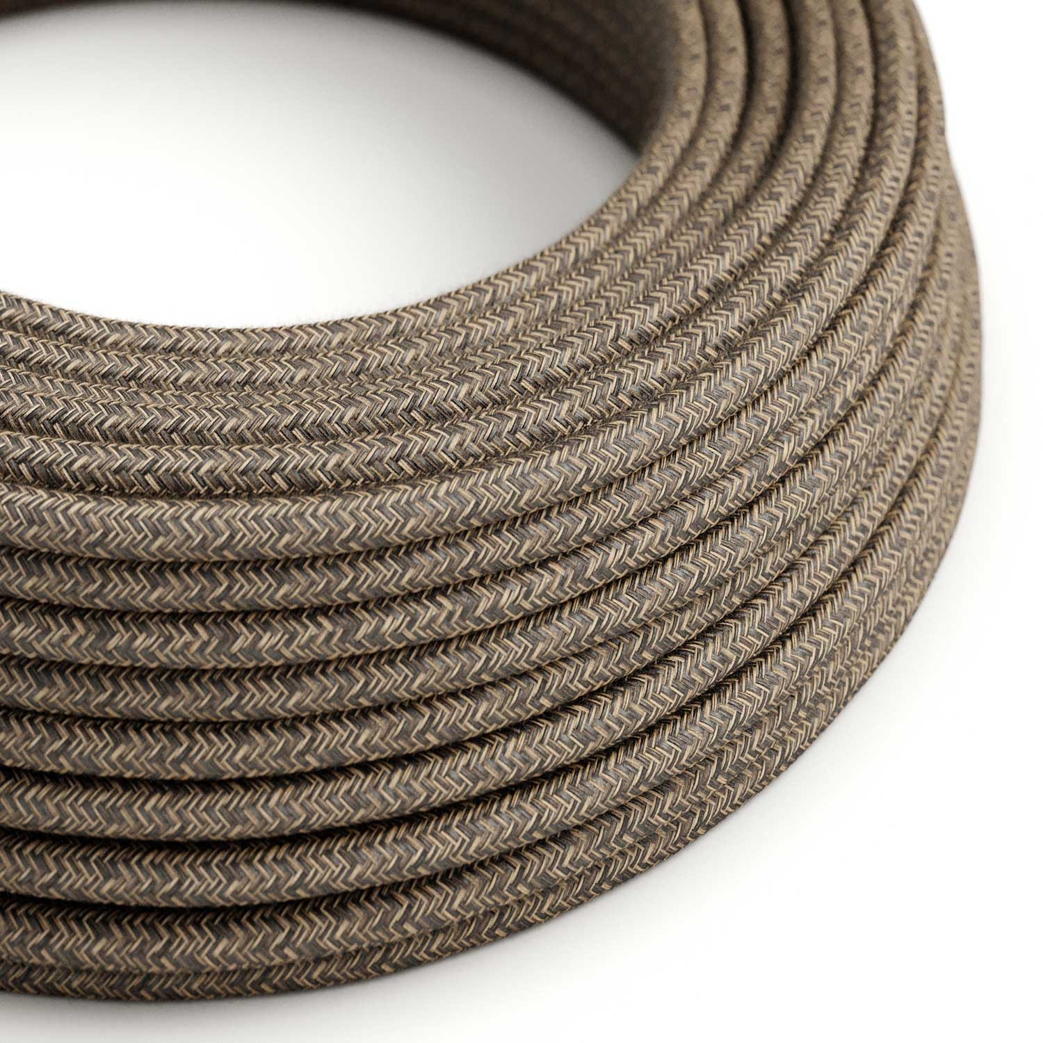 Round Electric Cable covered by Natural Linen RN04 Brown