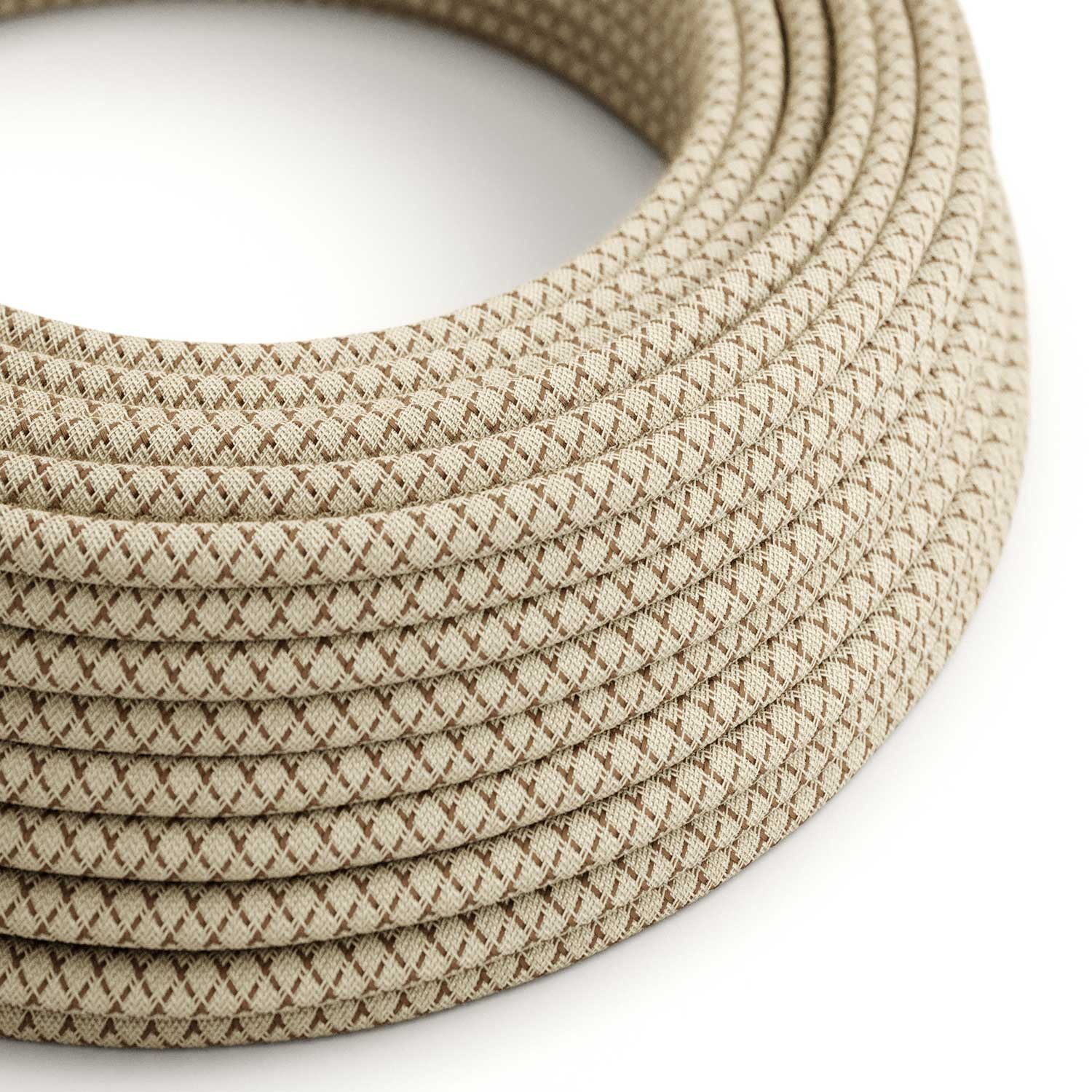 Round Electric Cable covered by Coloured Bark Lozanga Cotton and Natural Linen RD63