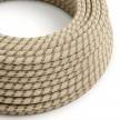 Round Electric Cable covered by Coloured Bark Stripes Cotton and Natural Linen RD53