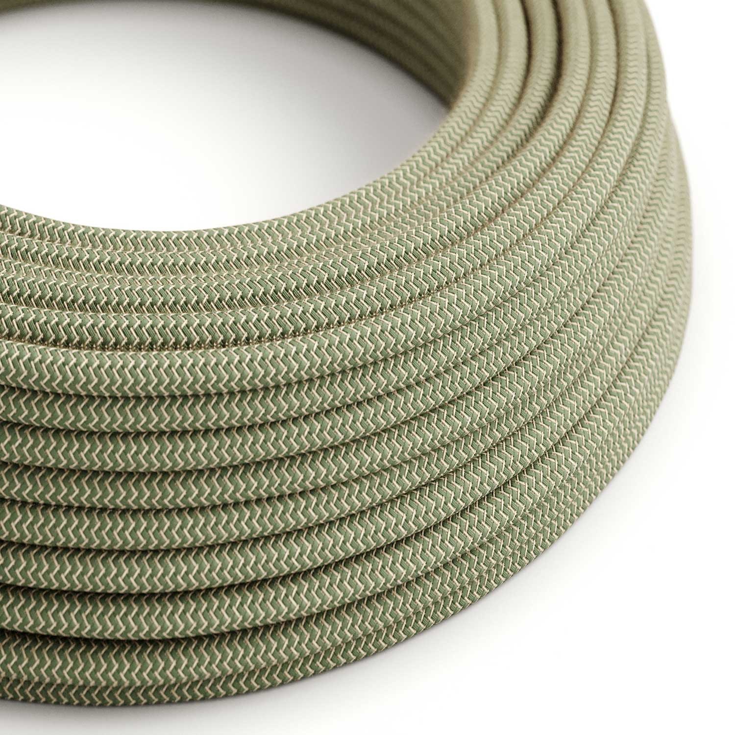 Round Electric Cable covered by Green Thyme ZigZag Cotton and Natural Linen RD72