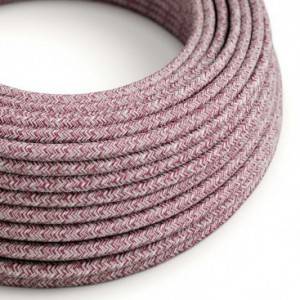 Round electric cable covered by Burgundy Tweed Cotton, Natural Linen and finishing Glitter RS83