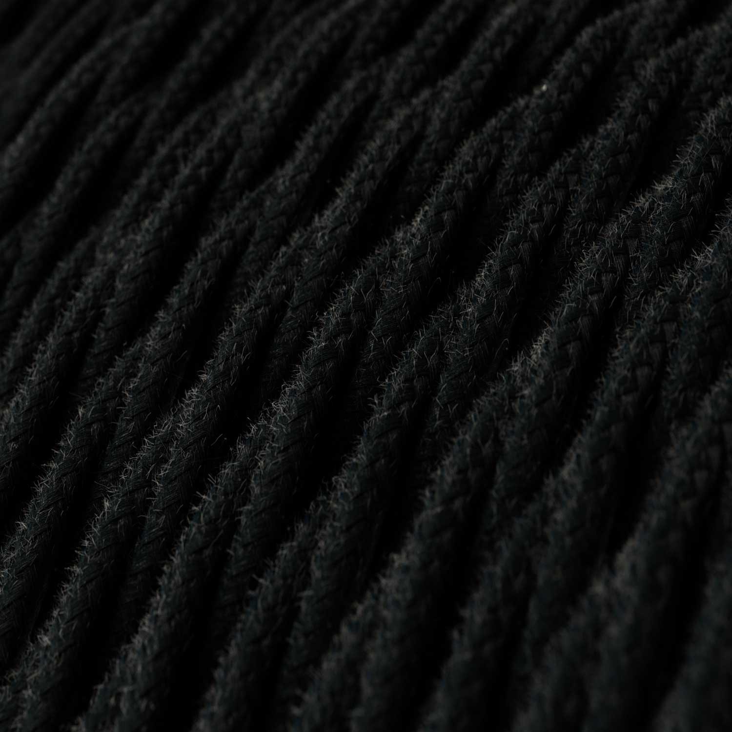 Twisted Electric Cable covered by Cotton solid colour fabric TC04 Black