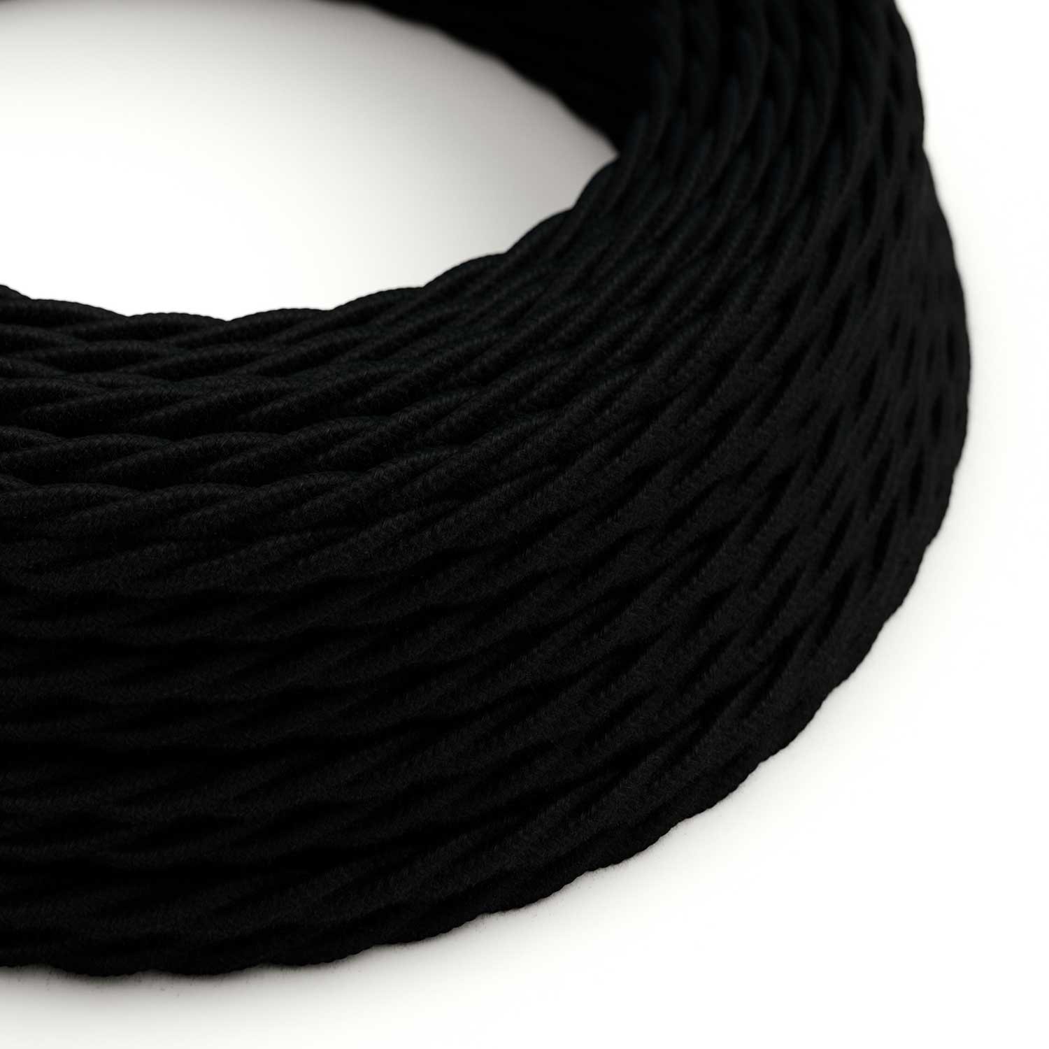 Twisted Electric Cable covered by Cotton solid colour fabric TC04 Black