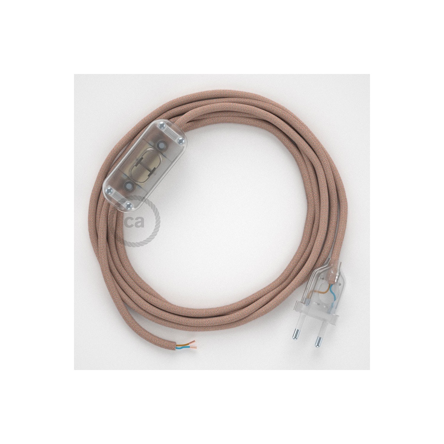 Lamp wiring, RD71 Ancient Pink ZigZag Cotton and Natural Linen 1,80 m. Choose the colour of the switch and plug.