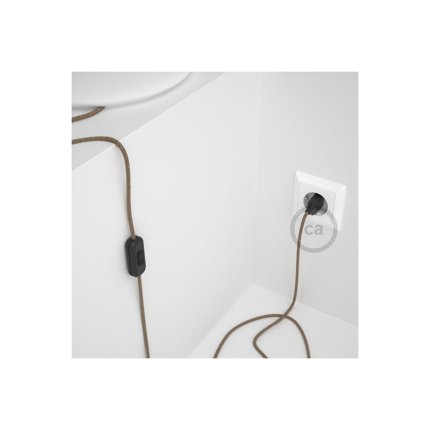 Lamp wiring, RS82 Brown Cotton and Natural Linen 1,80 m. Choose the colour of the switch and plug.