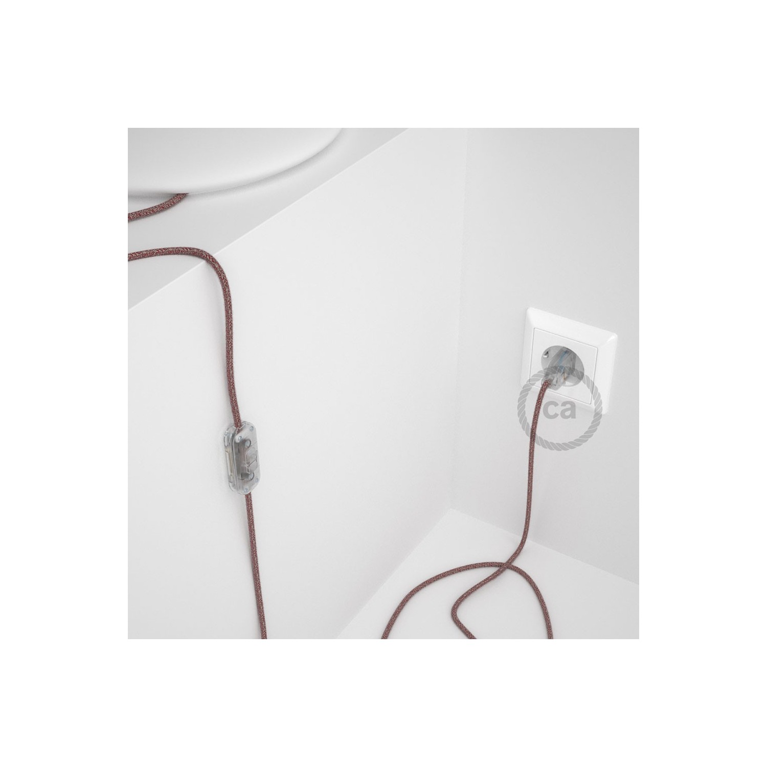 Lamp wiring, RS83 Red Cotton and Natural Linen 1,80 m. Choose the colour of the switch and plug.
