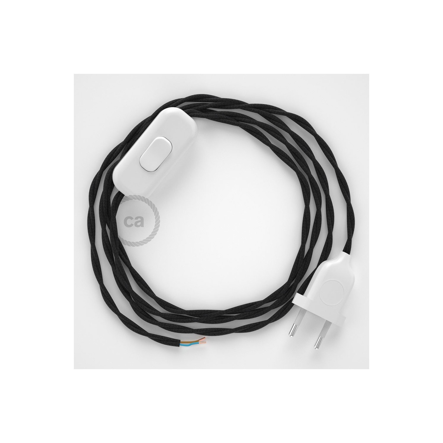 Lamp wiring, TC04 Black Cotton 1,80 m. Choose the colour of the switch and plug.