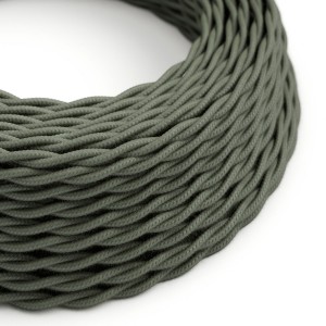 Twisted Electric Cable covered by Cotton solid colour fabric TC63 Green Grey