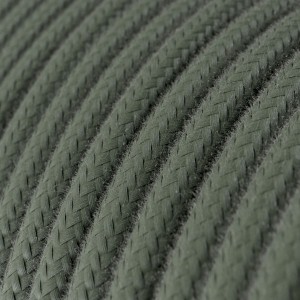 Round Electric Cable covered by Cotton solid colour fabric RC63 Green Grey