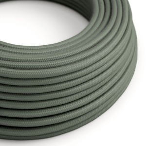 Round Electric Cable covered by Cotton solid colour fabric RC63 Green Grey
