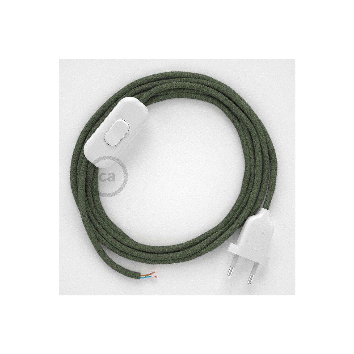 Lamp wiring, RC63 Green Grey Cotton 1,80 m. Choose the colour of the switch and plug.