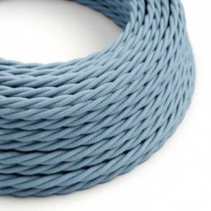 Twisted Electric Cable covered by Cotton solid colour fabric TC53 Ocean