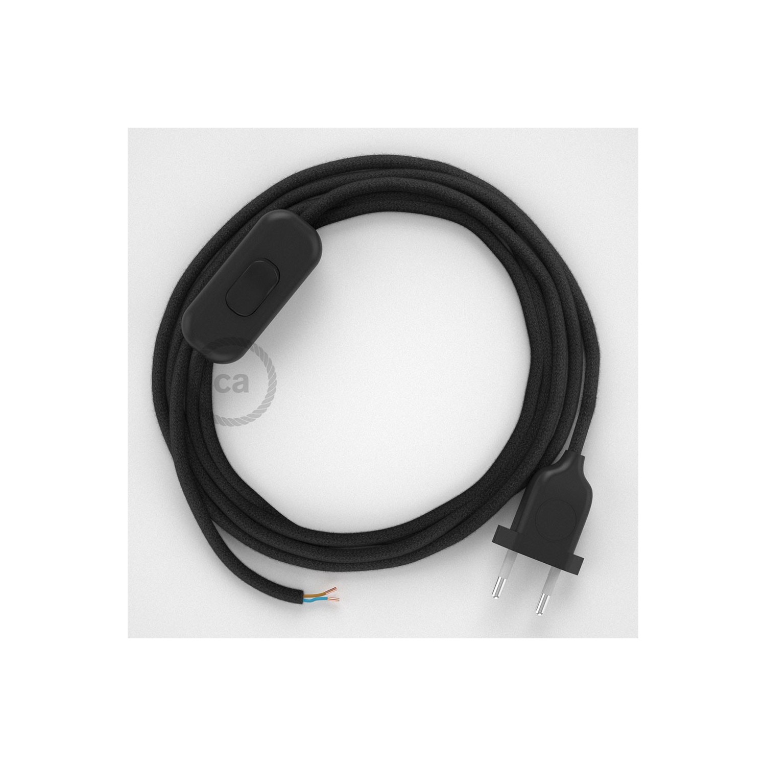 Lamp wiring, RC04 Black Cotton 1,80 m. Choose the colour of the switch and plug.