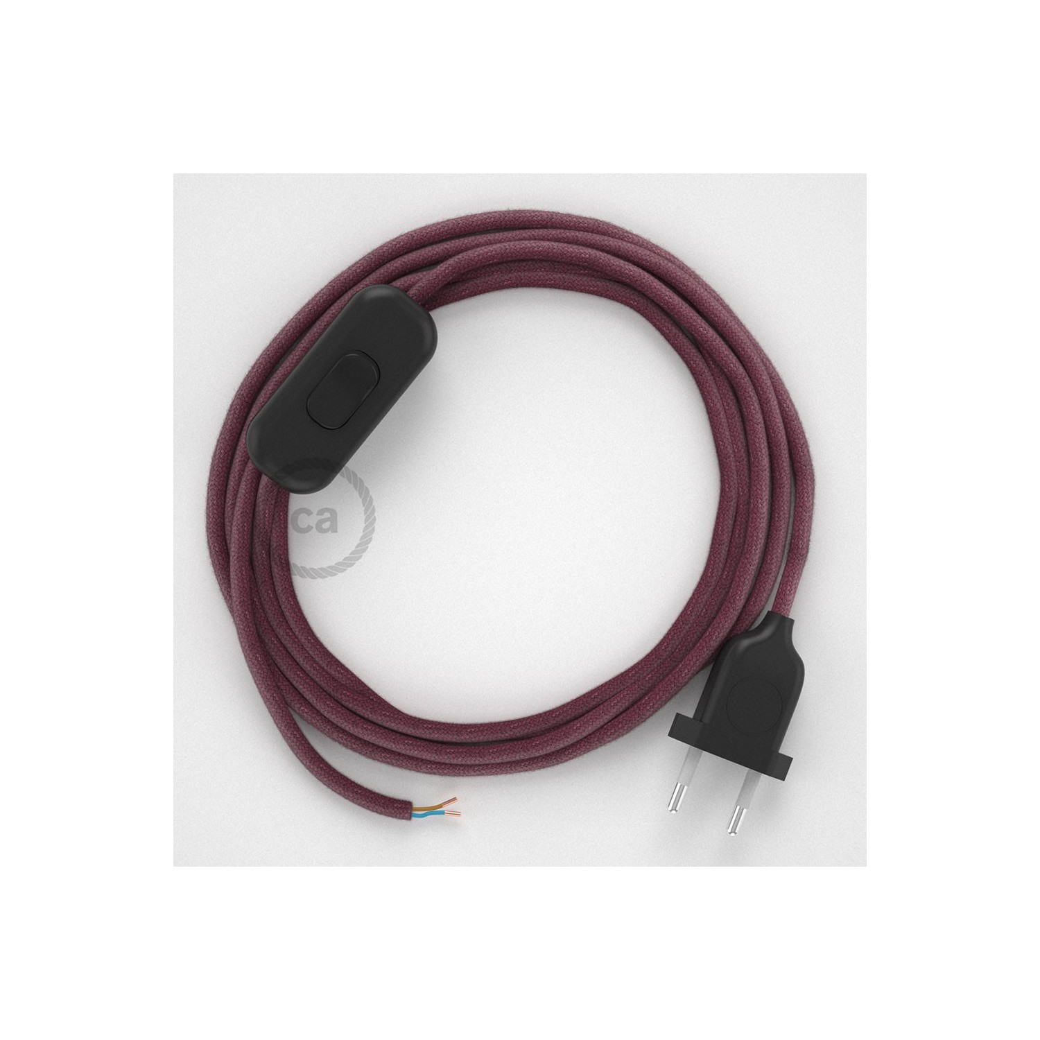 Lamp wiring, RC32 Burgundy Cotton 1,80 m. Choose the colour of the switch and plug.