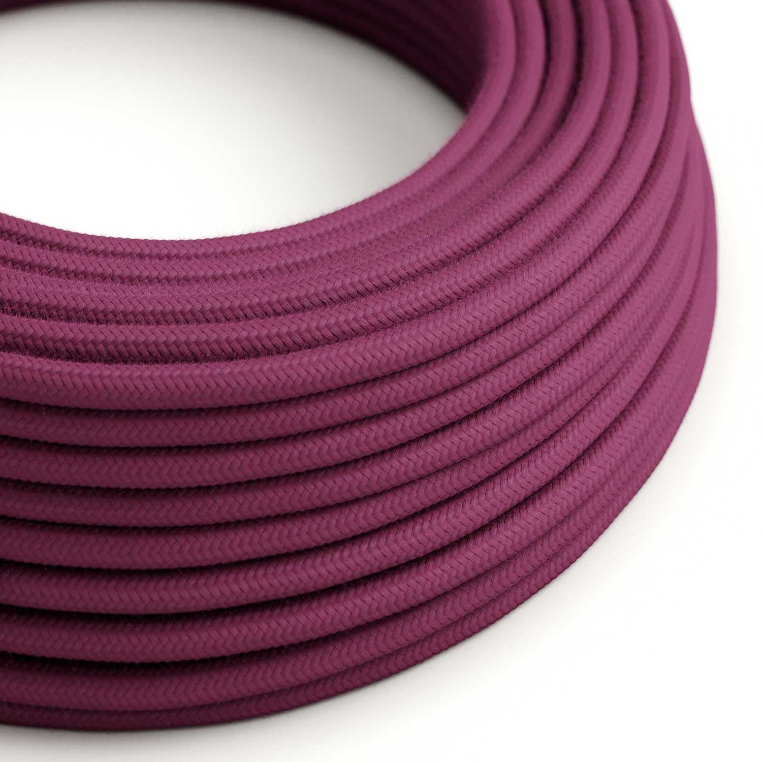 Round Electric Cable covered by Cotton solid colour fabric RC32 Burgundy