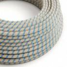 Round Electric Cable covered by Steward Blue Stripes Cotton and Natural Linen RD55