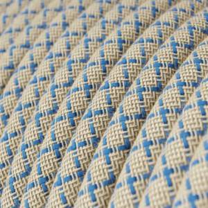 Round Electric Cable covered by Steward Blue Lozenge Cotton and Natural Linen RD65
