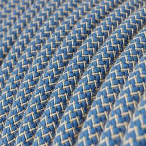 Round Electric Cable covered by Steward Blue ZigZag Cotton and Natural Linen RD75