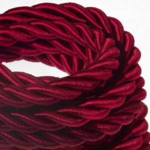 2XL electrical cord, electrical cable 3x0,75. Shiny dark bordeaux fabric covering. Diameter 24mm.