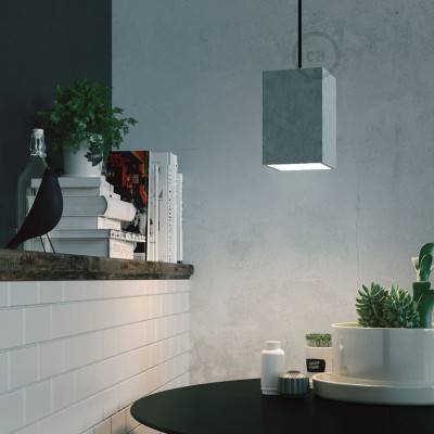 Cube cement lampshade with cable retainer and E27 lamp holder