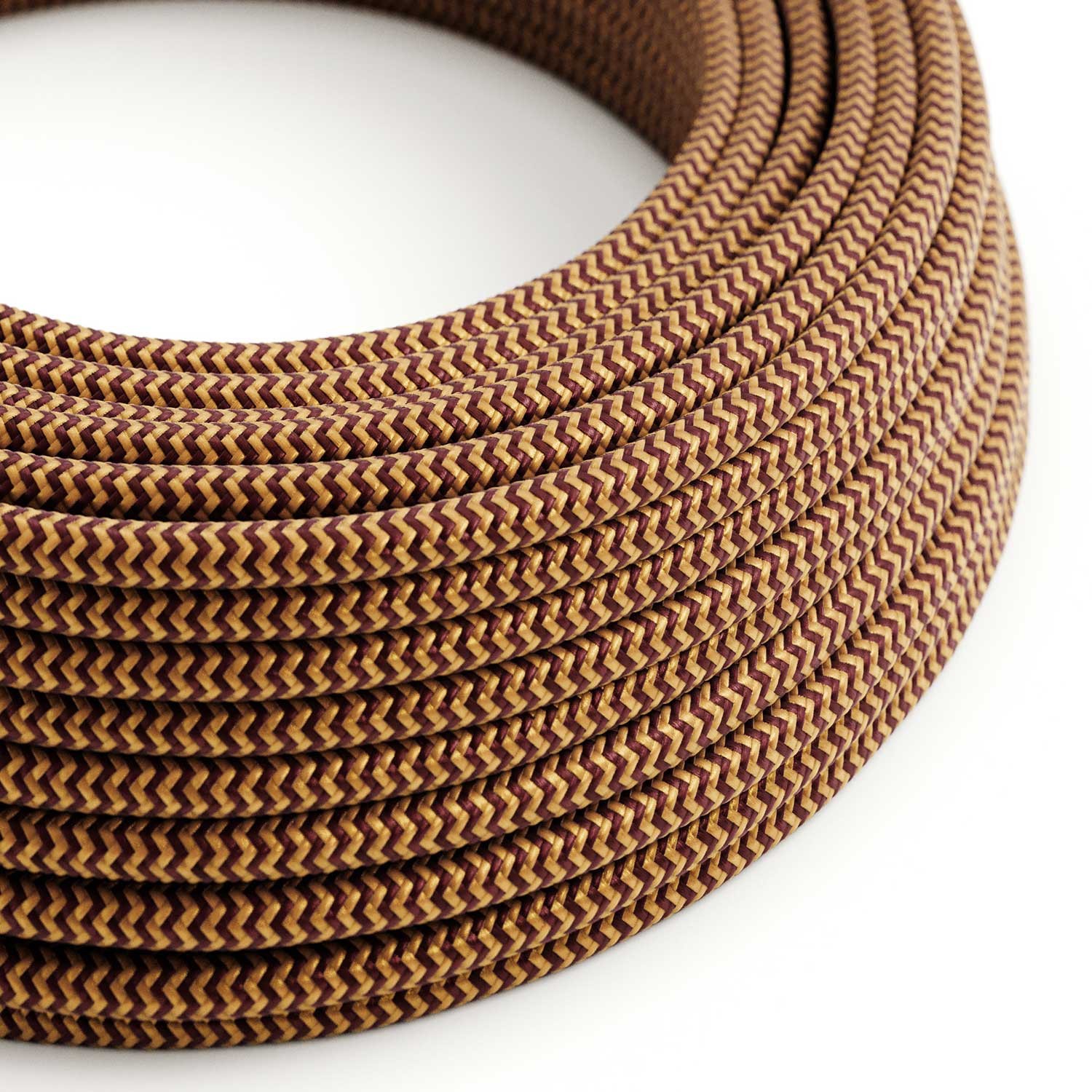 Round Electric Cable covered in Rayon - ZigZag Gold and Burgundy RZ23