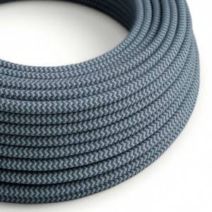 Round Electric Cable covered in Cotton - ZigZag Stone Grey and Ocean RZ25