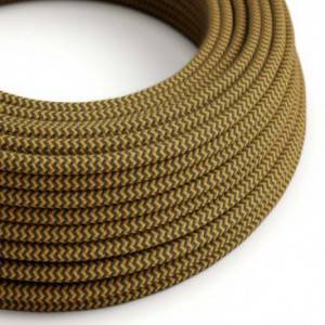 Round Electric Cable covered in Cotton - ZigZag Golden Honey and Anthracite RZ27