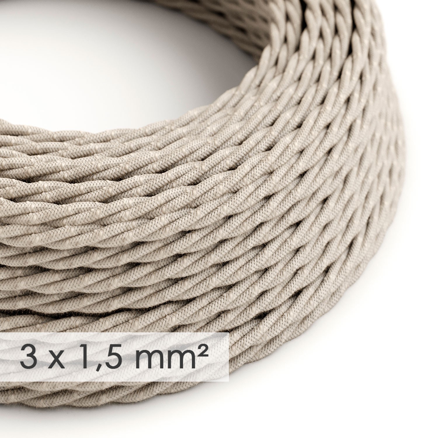 Large section electric cable 3x1,50 twisted - covered by Natural Neutral Linen TN01