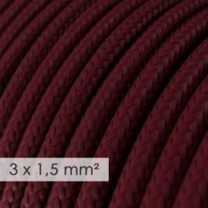 Large section electric cable 3x1,50 round - covered by rayon Burgundy RM19