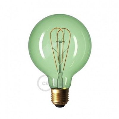 LED Emerald Light Bulb - Globe G95 Curved Double Loop Filament - 5W E27 Dimmable 2200K