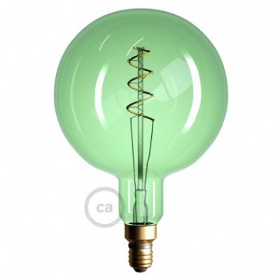 XXL LED Emerald Light Bulb - Sphere G200 Curved Double Spiral Filament - 5W E27 Dimmable 2200K