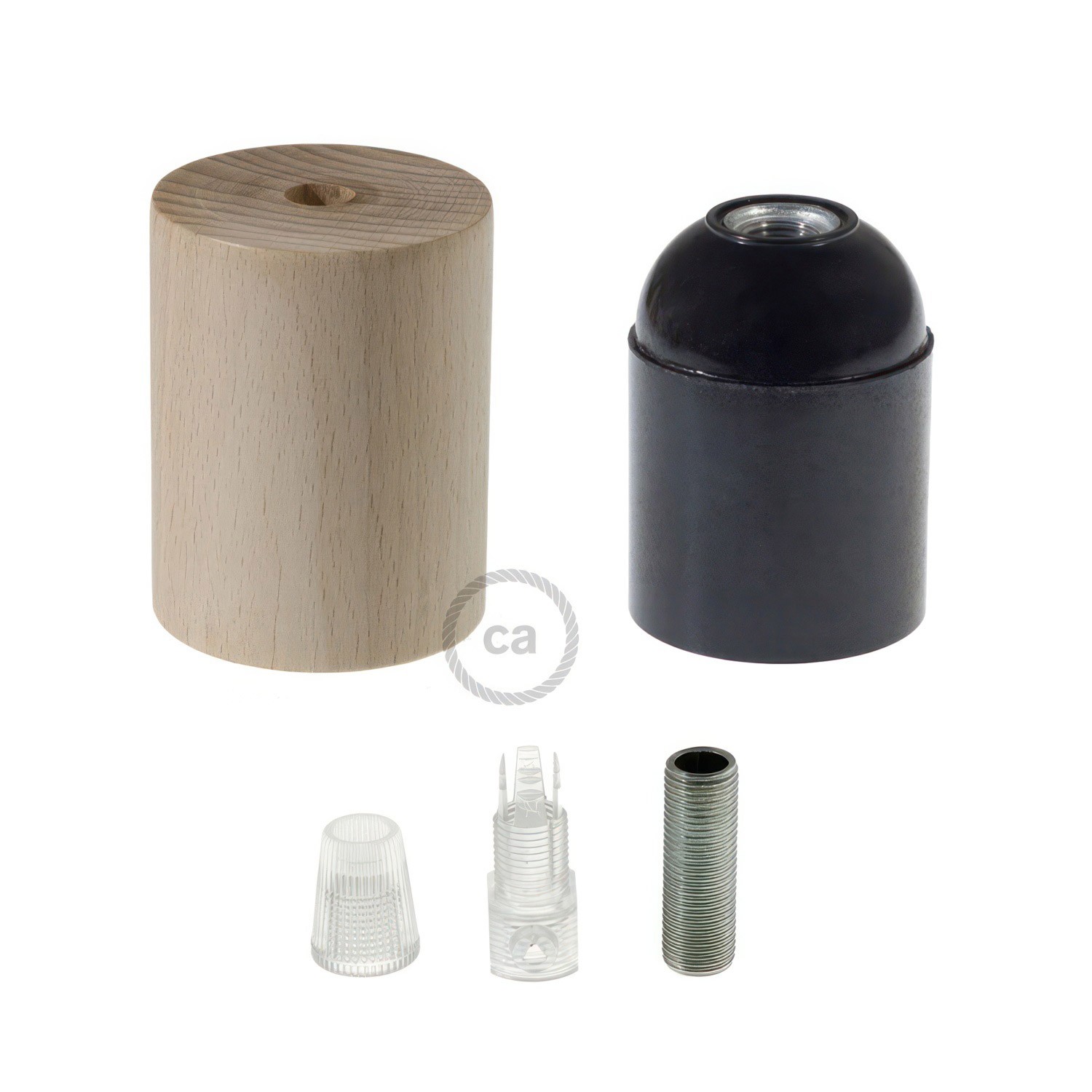 Wooden E27 lamp holder kit