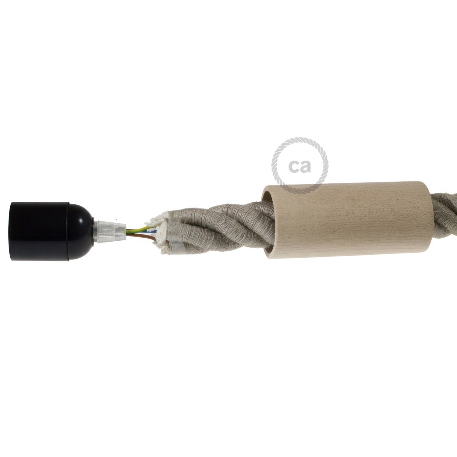 Wooden E27 lamp holder kit for 3XL cord
