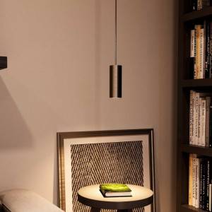 Pendant lamp with fabric cable, Tub-E14 lampshade and metal details - Made in Italy