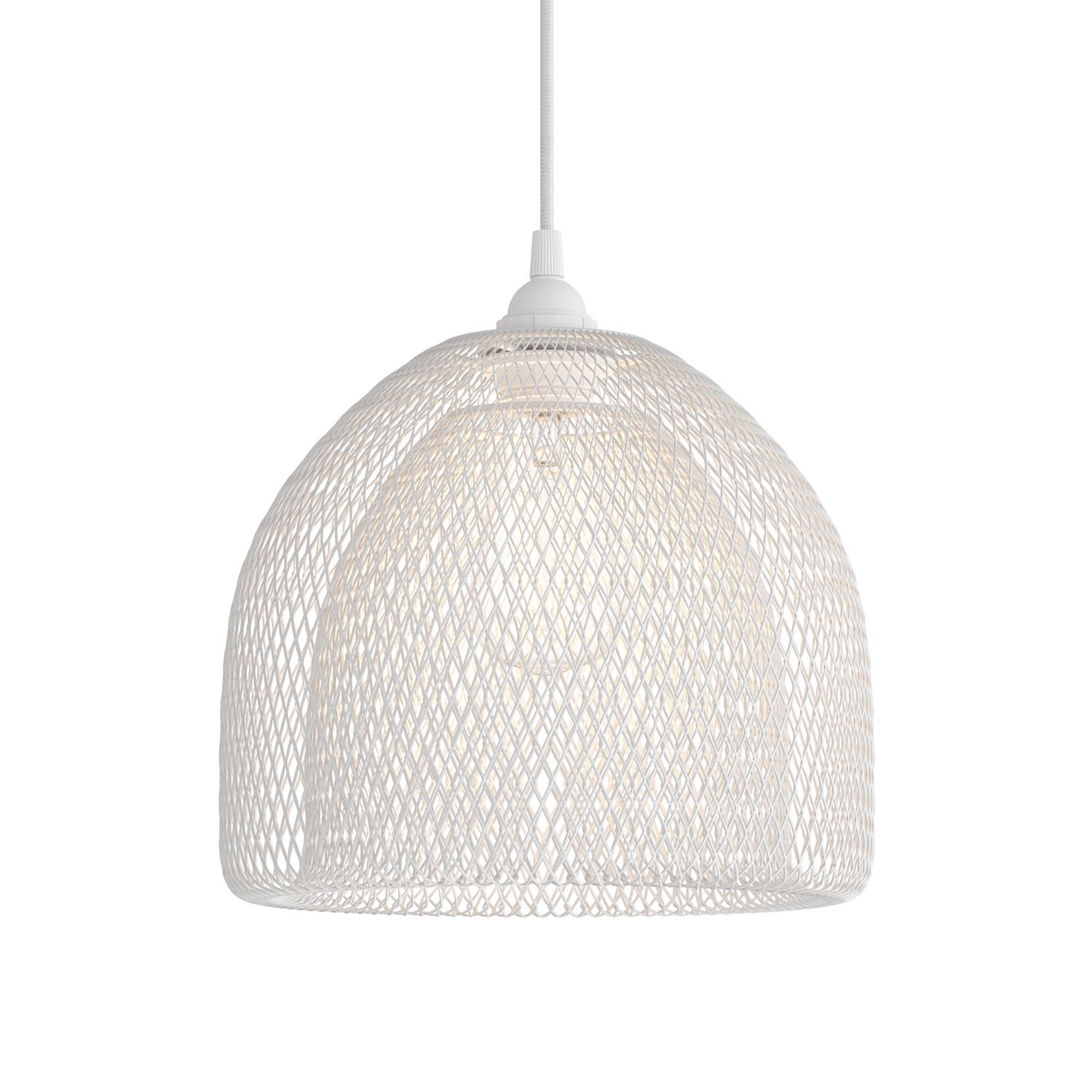 Suspension lamp with fabric cable, Ghostbell XL cage lampshade and metal details - Made in Italy