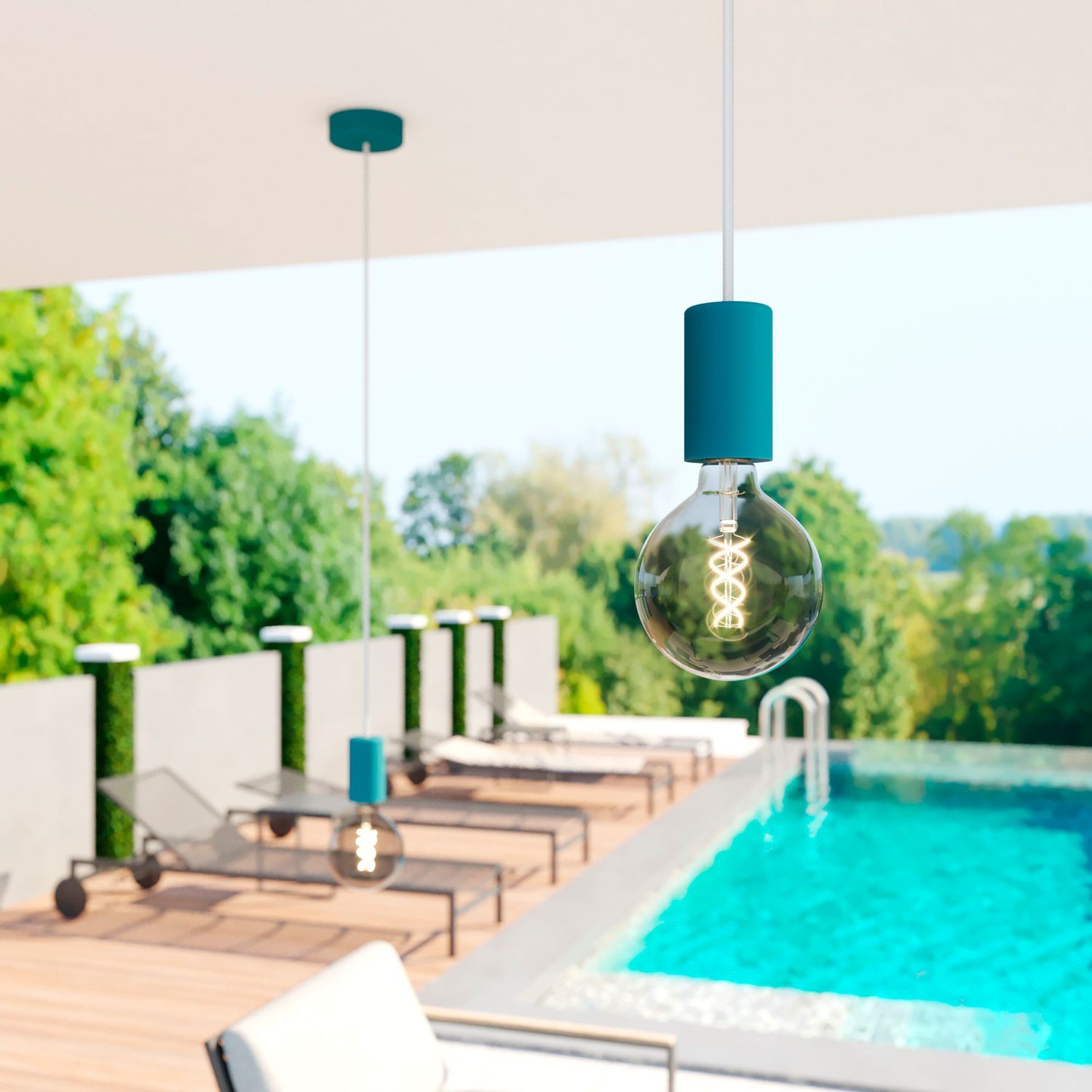 EIVA ELEGANT Outdoor pendant lamp with 1,5 mt fabric cable, silicone ceiling rose and lamp holder IP65 water resistant