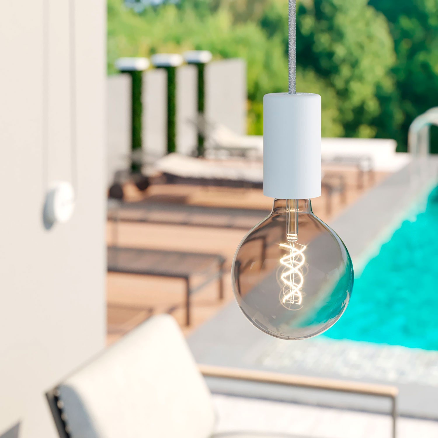 EIVA ELEGANT Outdoor pendant lamp with 5 mt fabric cable, decentralizer, ceiling rose and lamp holder IP65 water resistant
