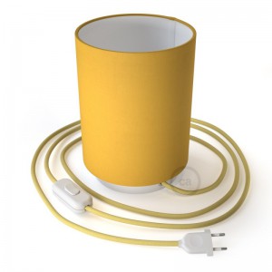 Posaluce in metal with Bright Yellow Cilindro lampshade, complete with fabric cable, switch and 2-pin plug